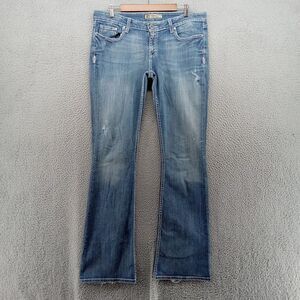 BKE Jeans Womens 32x35.5 Blue Sabrina Bootcut Contrast Stitch Distress Heel Drag